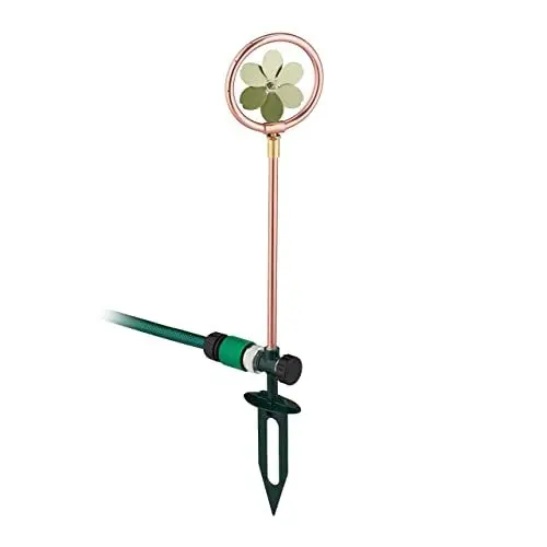Produktbild: Relaxdays Rasensprenger Blume, 3/4 Zoll, mit Erdspieß, Sprinkler & Gartendeko, Wasserspiel Garten, Metall, Kupfer/grün
