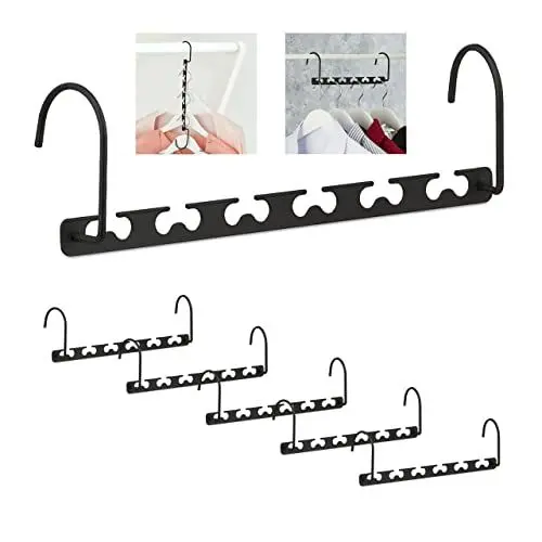 Produktbild: Relaxdays Raumsparbügel 6er Set, für 12 Bügel, waagerecht, senkrecht, platzsparende Kleiderbügel, 26 cm, Metall, schwarz
