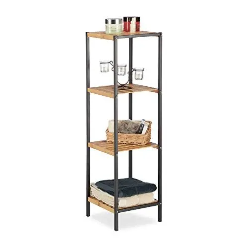 Produktbild: Relaxdays Regal Bambus, universales Standregal, 4 Ablagen, Metall-Rahmen, quadratisch, HxBxT: 104 x 30 x 30 cm, Natur
