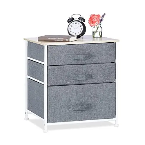 Produktbild: Relaxdays Regalsystem, 3 Stoff-Schubladen, HxBxT: 53 x 48 x 40 cm, universale Schubladenbox, Metall und Holz, grau