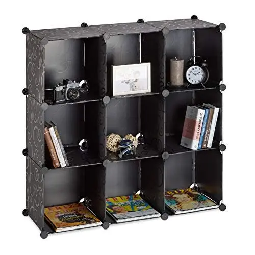 Produktbild: Relaxdays Regalsystem 9 Fächer, Raumteiler Kunststoff, Standregal offen, Badregal DIY, HBT: 95 x 95 x 32 cm, schwarz