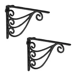 Produktbild: Relaxdays Regalwinkel Set, 2 Winkel, HBT: 23,5 x 4 x 18 cm, antike Verzierung, Wandregal-Halterung, Gusseisen, schwarz