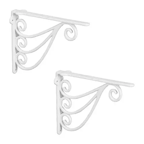 Produktbild: Relaxdays Regalwinkel Set, 2 Winkel, HBT: 23,5 x 4 x 18 cm, antike Verzierung, Wandregal-Halterung, Gusseisen, weiß