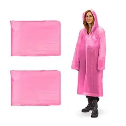 Produktbild: Relaxdays Regenmantel 2er Set, mit Kapuze, Regenponcho wiederverwendbar, Damen & Herren, wasserdicht, lang, leicht, pink
