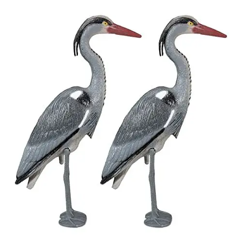 Produktbild: Relaxdays Reiher Gartenfigur, 2er Set, gegen Fischreiher, für Gartenteich, mit Erdspieß, Kunststoff, Reiherschreck, grau