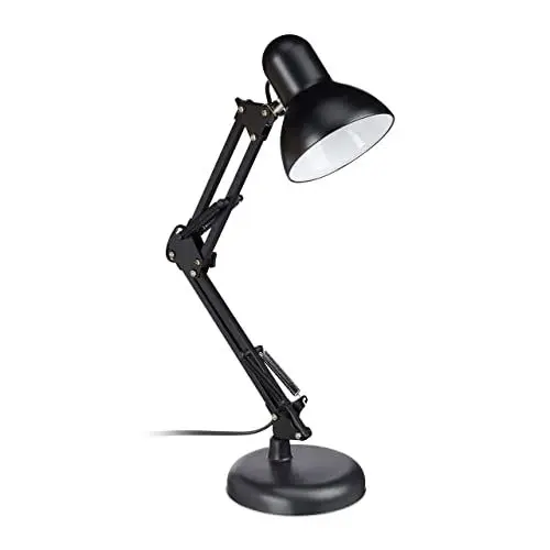 Produktbild: Relaxdays Retro Schreibtischlampe, Gelenk-Arm, schwenkbar, Büro Leselampe, Metall, E27, HxBxT: 50 x 27 x 15 cm, schwarz