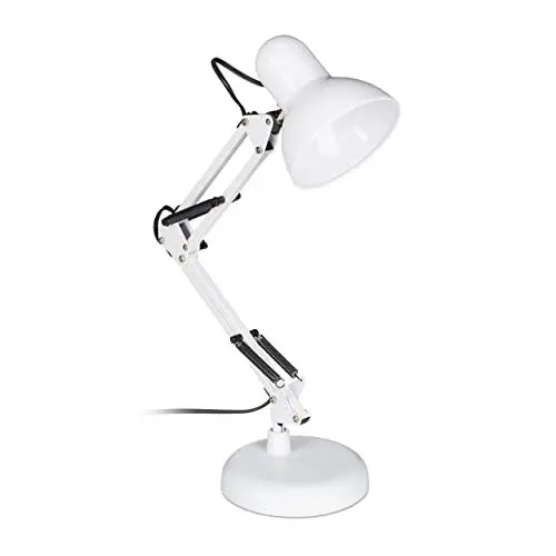 Produktbild: Relaxdays Retro Schreibtischlampe, Gelenk-Arm, schwenkbar, Büro Leselampe, Metall, E27, HxBxT: 50 x 27 x 15 cm, weiß