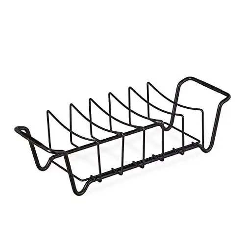 Produktbild: Relaxdays Rippchenhalter, Bratenkorb für den Grill, Carbonstahl, beidseitig, Grillfleischhalter für Spare Ribs, schwarz, 1 Stück