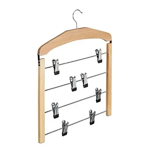 Produktbild: Relaxdays Rockbügel, Hosenbügel Holz, 360° drehbarer Haken, Kleiderbügel rutschfest, HBT 45,5x39x2,5 cm, Silber/Natur, 1er Pack
