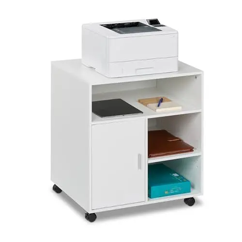 Produktbild: Relaxdays Rollcontainer mit 5 Fächern & Tür, Büro Beistellcontainer, mit Rollen, Büroschrank, HBT: 66,5x60x50 cm, weiß