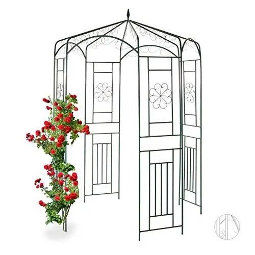 Produktbild: Relaxdays Rosenpavillon Metall, Rankhilfe für Kletterpflanzen, Garten, dekorativer Rankpavillon, HBT 250x160x160cm, grün, Dunkelgrün