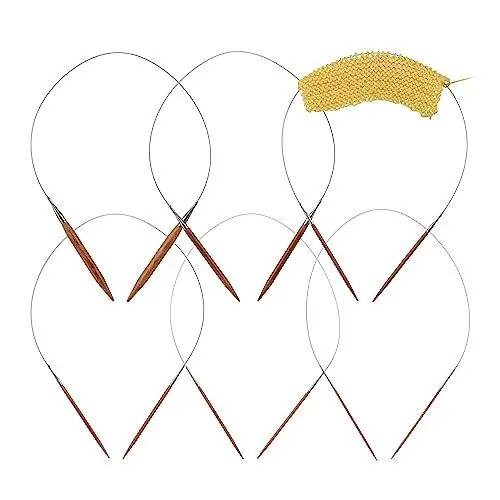 Produktbild: Relaxdays Rundstricknadel Set, 6 teiliges Stricknadelset, Bambusnadeln Ø 3 bis 12 mm, Drahtlänge 50 cm, Natur/Silber