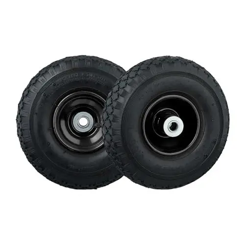 Produktbild: Relaxdays Sackkarrenrad 3.00-4, 2er Set, luftbereiftes Komplettrad mit Stahlfelge, für 16 mm Achse, 100 kg, schwarz