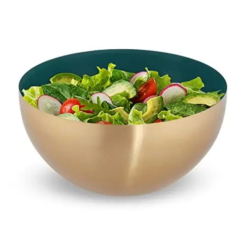 Produktbild: Relaxdays Salatschüssel, Edelstahl, Ø 25cm, runde Metallschüssel zum Backen & Servieren, Küchenschüssel 3,5 l, grün/gold