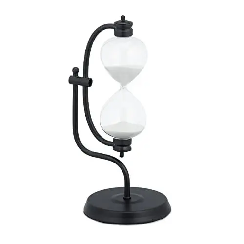 Produktbild: Relaxdays Sanduhr 15 min, dekorativ, für Wohnzimmer, Büro UVM., drehbar, Metallgestell, HBT: 35x18x14 cm, schwarz/weiß