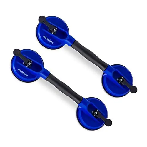 Produktbild: Relaxdays Saugheber, 2er Set, Transport von Scheiben, Fliesen & Platten, 72,5 kg Tragkraft, Saughalter, schwarz/blau