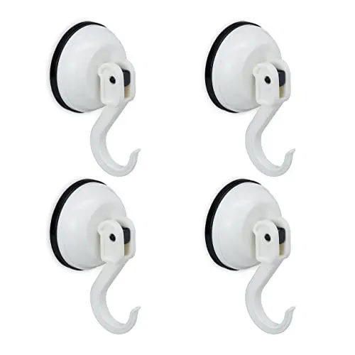 Produktbild: Relaxdays Saugnapf Haken 4er Set, extra stark, je 1 kg belastbar, Handtuchhalter, Glas & Fliesen Saughaken, Ø 6 cm, weiß