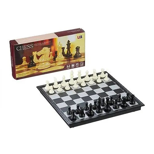 Produktbild: Relaxdays Schachspiel klappbar, magnetisches Schachbrett, 25 x 25 cm, Schach für Reisen und Ausflüge, schwarz/weiß/grau