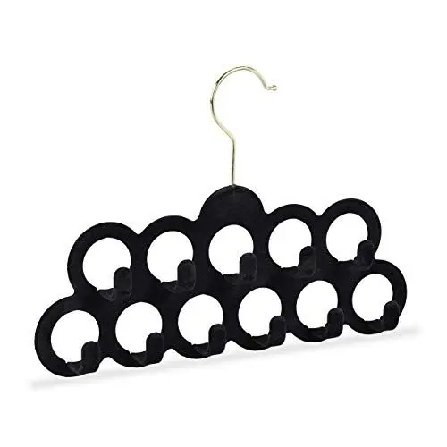Produktbild: Relaxdays Schalhalter, Tücher, Krawatten, Gürtel, Haken 360° drehbar, rutschfest, 11 Löcher, Samt Tuchhalter, schwarz