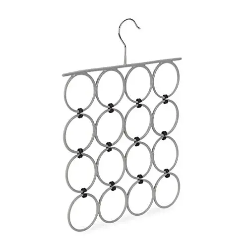 Produktbild: Relaxdays Schalhalter, faltbarer Schalbügel für Tücher, 16 Ringe, platzsparender Organizer Kleiderschrank, Metall, grau