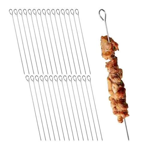 Produktbild: Relaxdays Schaschlikspieße aus Edelstahl, 30er Set, Grillspieße, Metallspieße zum Grillen, 30 cm lang, Spieße, Silber