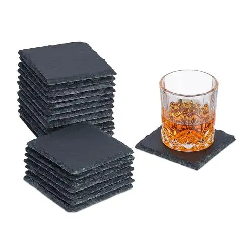 Produktbild: Relaxdays Schiefer Untersetzer, 20er Set, eckige Glasuntersetzer, 10x10 cm, Raclette- & Getränkeuntersetzer, anthrazit