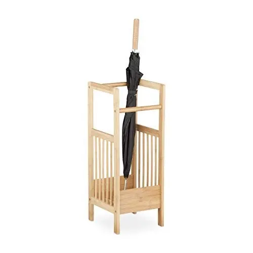Produktbild: Relaxdays Schirmständer Bambus, eckig, 2 Griffe, H x B x T: ca. 64 x 25 x 26,5 cm, Umbrella Stand, Schirmhalter, natur