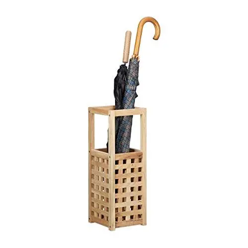 Produktbild: Relaxdays Schirmständer Walnuss, quadratisch, Schirmhalter, Regenschirmständer, Holz, H x B x T: 50 x 18 x 18 cm, natur