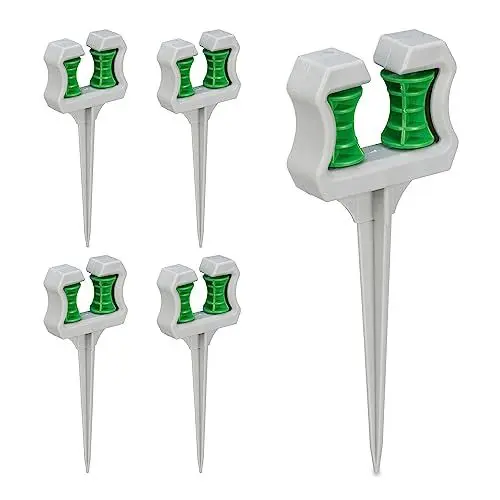 Produktbild: Relaxdays Schlauchführung Gartenschlauch, 5er Set, Gartenschlauchführung mit Erdspieß, HxBxT 26 x 10 x 3,5 cm, grau-grün