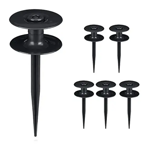 Produktbild: Relaxdays Schlauchführung Gartenschlauch, 6er Set, mit Erdspieß, Kunststoff, Schlauch Umlenkrolle, HxD: 24x9 cm, schwarz