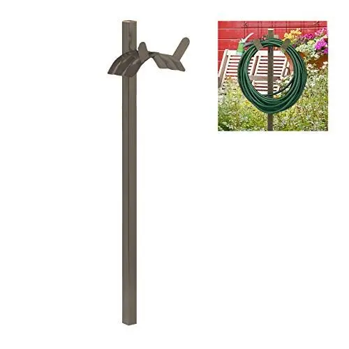 Produktbild: Relaxdays Schlauchhalter freistehend, für 61m Schlauch, Stahl, Stabiler Gartenschlauchständer, HBT 108x26x18cm, olivgrau