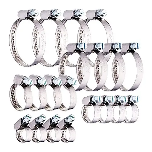 Produktbild: Relaxdays Schlauchschellen 20er Set, 5 Größen, 8-50 mm, Edelstahl Schlauchklemmen, Waschmaschine, KFZ, Pool, Silber