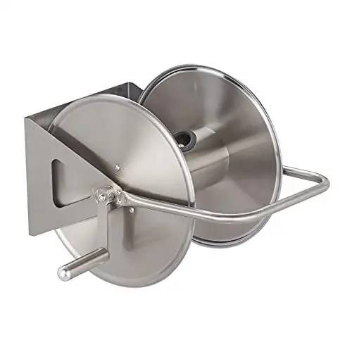 Produktbild: Relaxdays Schlauchtrommel Edelstahl, Schlauchaufroller leer, Boden & Wand, für 40m Gartenschlauch, Schlauchrolle, silber, 43.5 x 43.5 x 31.5 cm