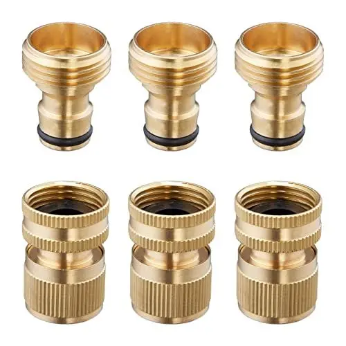 Produktbild: Relaxdays Schlauchverbinder 3er Set, 3/4 Zoll, Messing, Schnellkupplung & Schlauchanschluss für Gartenschlauch, Gold, 4 x 3 x 3 cm