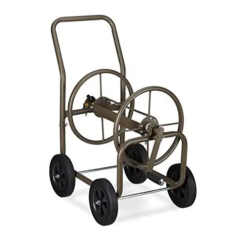 Produktbild: Relaxdays Schlauchwagen XL, fahrbare Schlauchtrommel, Metall, für 60m Schlauch, 4 Räder, mit Kurbel, 90° Abrollen, braun