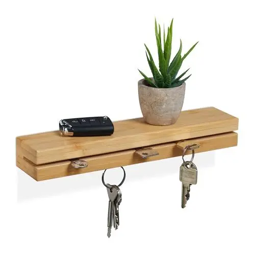 Produktbild: Relaxdays Schlüsselbrett, magnetischer Schlüsselhalter mit Ablage, Bambus, B: 29,5 cm, Schlüsselaufbewahrung Wand, Natur