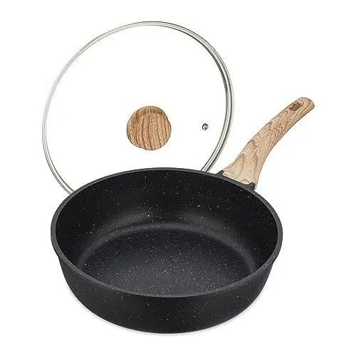 Produktbild: Relaxdays Schmorpfanne, Ø 28 cm, Glasdeckel, Aluminium, antihaftbeschichtet, Induktion, Soft-Touch-Griff, schwarz/Natur