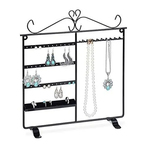 Produktbild: Relaxdays Schmuckhalter, Schmuckständer für Ketten, Ohrringe & Ringe, HBT: 34x31,5x9 cm, Schmuck Aufbewahrung, schwarz