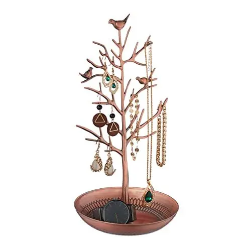 Produktbild: Relaxdays Schmuckständer Baum, Schmuckaufbewahrung Ketten, Ohrringe, Armbänder, HxBxT 30x16x15 cm, Schmuckbaum, roségold
