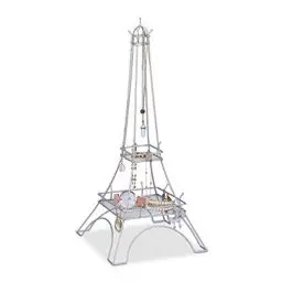 Produktbild: Relaxdays Schmuckständer Eiffelturm, für Ketten, Ringe & Armbänder, Schmuckaufbewahrung Metall, HBT: 47x21x21 cm, silber