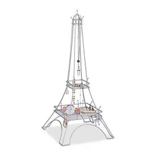Produktbild: Relaxdays Schmuckständer Eiffelturm, für Ketten, Ringe & Armbänder, Schmuckaufbewahrung Metall, HBT: 47x21x21 cm, silber