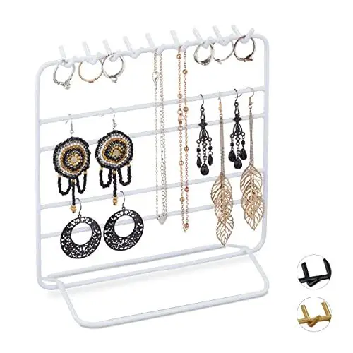 Produktbild: Relaxdays Schmuckständer Ketten, Ohrringe, Armbänder, Schmuckaufbewahrung, Organizer Schmuck, HBT 21x20x10 cm, weiß, 1 Stück
