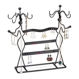 Produktbild: Relaxdays Schmuckständer, Schmuckhalter für Ketten & Ohrringe, drehbar, HBT: 33x35x13 cm, Schmuck Aufbewahrung, schwarz