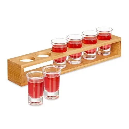 Produktbild: Relaxdays Schnapsbrett, mit 6 Schnapsgläsern, 4 cl, Schnapslatte aus Bambus, Geschenkidee, Schnapsglashalter, Natur