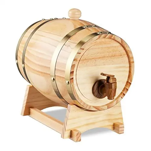 Produktbild: Relaxdays Schnapsfass, 2,2 l, Holz, Whiskyfass mit Bock & Zapfhahn, für Whisky, Wein, Spirituosen, Deko Holzfass, Natur
