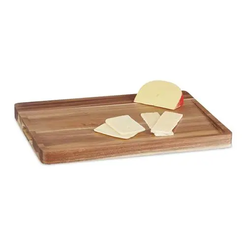 Produktbild: Relaxdays Schneidebrett, massives Küchenbrett aus Akazienholz, Schneiden & Servieren, BT: 43 x 33 cm, Holzbrett, Natur