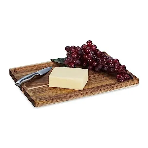 Produktbild: Relaxdays Schneidebrett rechteckig, aus Akazienholz, Küchenbrett, HxBxT: 2 x 35 x 24 cm, Servierplatte, mit Rand, natur