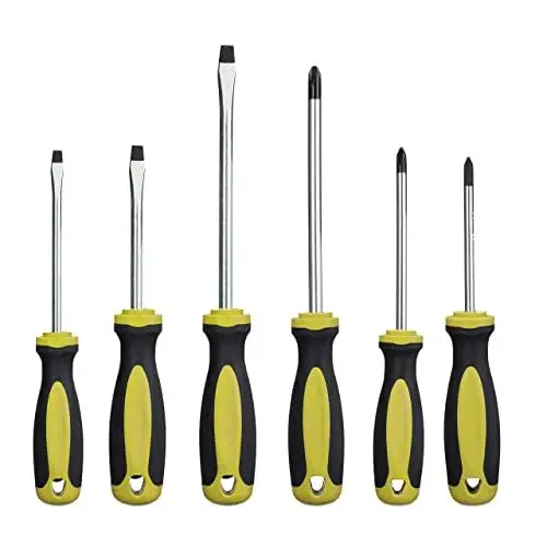 Produktbild: Relaxdays Schraubendreher Set, 6-tlg., Kreuz & Schlitz, magnetisch, 3 Größen, Schraubenzieher Satz, Stahl, schwarz/gelb