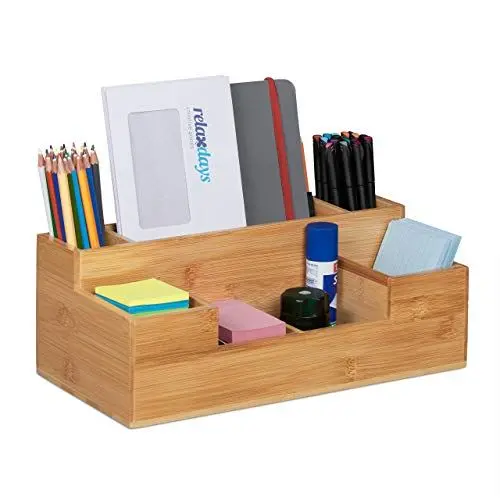 Produktbild: Relaxdays Schreibtisch Organizer, 7 Fächer, Bambus-Organizer, Büro, Küche, Bad, Tischorganizer HBT 11x30x15cm, Natur