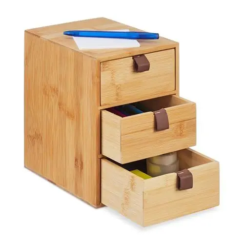 Produktbild: Relaxdays Schreibtisch Organizer, 3 Schubladen, Bambus, HxBxT: 21 x 15 x 20 cm, Schubladenbox Home Office & Büro, Natur